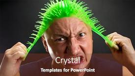  Presentation with rubber - Slides enhanced with mad man pulling on spiky green rubber hat background and a tawny brown colored foreground