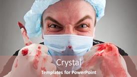  Presentation with mental - Presentation featuring mad mental sick blood soiled surgeon with knife background and a coral colored foreground