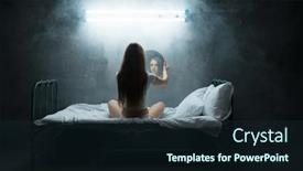  Presentation with mirror - PPT theme having mad-woman-with-mirror-sitting background and a wine colored foreground