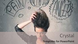  Presentation with extreme - Audience pleasing slide deck consisting of mad young woman with extreme haisrtyle and speech bubbles concept on background backdrop and a soft green colored foreground