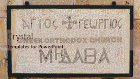  Presentation with plaque - Colorful presentation design enhanced with madaba-jordan-july-22-2015 backdrop and a mint green colored foreground