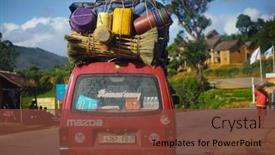  Presentation with road bus - Presentation with madagascar-december-23-2013-overloaded background and a  colored foreground