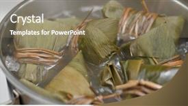  Presentation with dumpling - Colorful presentation enhanced with made asia - cook with bamboo sticky rice backdrop and a coral colored foreground