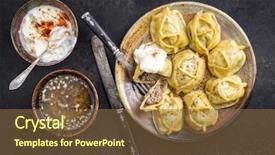  Presentation with asia traditional - Beautiful theme featuring made asia - traditional turkish manti with joghurt backdrop and a tawny brown colored foreground