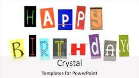  Presentation with happy birthday - Presentation theme featuring made of colorful newspaper letters background and a white colored foreground