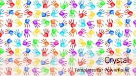  Presentation with kids hand prints paint - PPT theme having made of paint hand prints background and a lemonade colored foreground