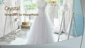  Presentation with mannequin - Audience pleasing presentation design consisting of made-up wedding dress backdrop and a soft green colored foreground