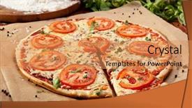  Presentation with mozzarella cheese - Presentation theme having pizza margherita made with tomatoes background and a coral colored foreground