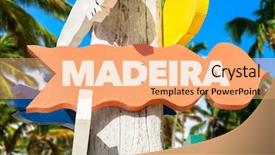  Presentation with palm - Audience pleasing PPT layouts consisting of madeira signpost with palm trees backdrop and a coral colored foreground