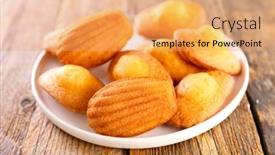  Presentation with cake - Slide set consisting of madeleine-cake-on-wood-background background and a yellow colored foreground