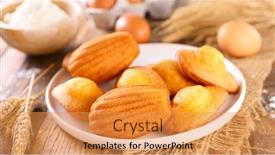  Presentation with cake - Theme enhanced with madeleine-cake-on-wood-background background and a gold colored foreground