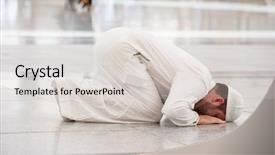  Presentation with muslim - Theme having muslim man enjoying his visit to holy mosque background and a light gray colored foreground