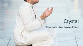  Presentation with muslim - Amazing PPT theme having muslim man enjoying his visit to holy mosque backdrop and a sky blue colored foreground