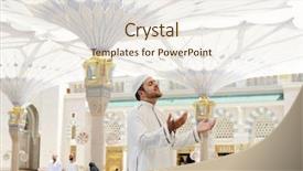  Presentation with muslim - PPT layouts enhanced with arabia culture - muslim praying in medina mosque background and a sky blue colored foreground