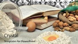  Presentation with baking - Amazing slide set having mading books - baking fresh dough background backdrop and a soft green colored foreground