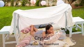  Presentation with child girl reading a book - Slides featuring mading books - girl reading book and eating background and a coral colored foreground