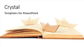  Presentation with old book - PPT layouts having mading books - origami boat on old book background and a white colored foreground
