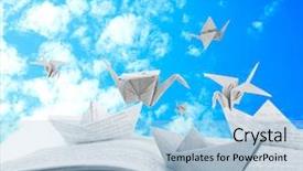  Presentation with boats - Audience pleasing PPT theme consisting of mading books - origami boats and cranes backdrop and a light blue colored foreground