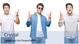  Presentation with collage - Cool new slide deck with madness - collage of young handsome man backdrop and a light blue colored foreground