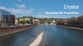  Presentation with top view of amazon river - Presentation design enhanced with madonna - view of river adige background and a teal colored foreground