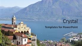  Presentation with overlook - Cool new slides with madonna del sasso medieval monastery on the rock overlook lake maggiore switzerland backdrop and a teal colored foreground