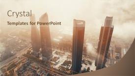  Presentation with skyscraper - Amazing presentation theme having madrid-financial-business-district-aerial backdrop and a lemonade colored foreground