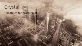  Presentation with skyscraper - Amazing theme having madrid-financial-business-district-aerial backdrop and a coral colored foreground