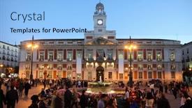  Presentation with resorts - Audience pleasing theme consisting of madrid-march-9-people-near backdrop and a  colored foreground