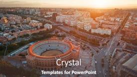  Presentation with historical buildings - Beautiful presentation theme featuring madrid-plaza-de-toros-de backdrop and a tawny brown colored foreground