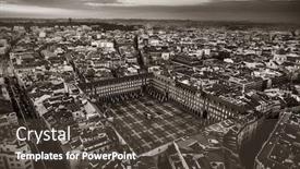  Presentation with historical buildings - Cool new PPT theme with madrid-plaza-mayor-aerial-view backdrop and a dark gray colored foreground