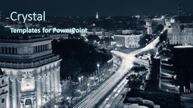  Presentation with buildings - Beautiful slide set featuring madrid skyline rooftop view at night with buildings in spain backdrop and a navy blue colored foreground