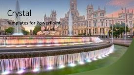 Presentation with travel madrid - Amazing presentation design having madrid spain at plaza de backdrop and a light blue colored foreground