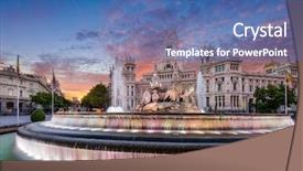  Presentation with spain - Colorful theme enhanced with madrid spain at plaza de backdrop and a ocean colored foreground