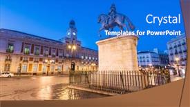  Presentation with sol - Presentation theme featuring madrid spain at puerta del sol at night background and a cobalt blue colored foreground