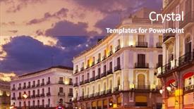  Presentation with architecture - Presentation theme enhanced with madrid spain at sunset - architecture background and a coral colored foreground