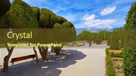  Presentation with green botanical - Presentation theme consisting of madrid-spain-buen-retiro-park background and a tawny brown colored foreground