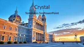  Presentation with street lamps - Presentation theme with madrid spain cathedral santa maria background and a teal colored foreground