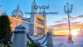  Presentation with street lamps - Cool new PPT layouts with madrid spain cathedral santa maria backdrop and a light blue colored foreground