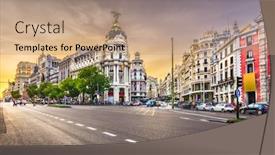  Presentation with spain - Slides having madrid spain cityscape at calle de alcala and gran via background and a coral colored foreground