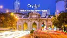  Presentation with madrid map - PPT theme featuring madrid spain cityscape at puerta background and a cobalt blue colored foreground