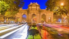  Presentation with cityscape - Beautiful slides featuring madrid spain cityscape at puerta backdrop and a gold colored foreground