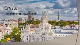  Presentation with communication tower - Presentation design with madrid spain cityscape with communication background and a teal colored foreground