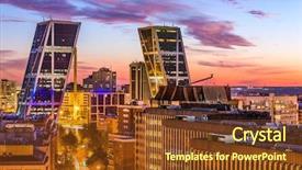  Presentation with cityscape - Amazing PPT theme having madrid spain financial district cityscape backdrop and a tawny brown colored foreground