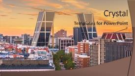  Presentation with dubai evening skyline luxury district - Presentation consisting of madrid spain financial district skyline background and a coral colored foreground