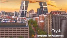  Presentation with skyline - Slide set consisting of madrid spain financial district skyline background and a tawny brown colored foreground