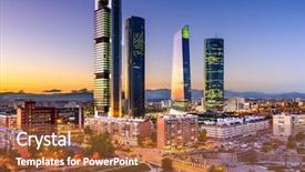  Presentation with skyline - Slides enhanced with madrid spain financial district skyline background and a red colored foreground