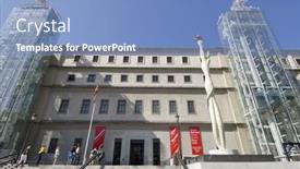  Presentation with museum exhibition - Cool new slide deck with madrid-spain-june-7-reina backdrop and a teal colored foreground