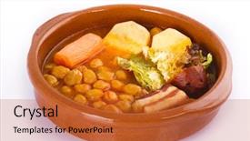  Presentation with spanish food - Presentation theme consisting of madrid stew on earthenware pot background and a red colored foreground