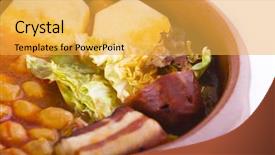  Presentation with spanish food - PPT theme consisting of madrid stew on earthenware pot background and a yellow colored foreground