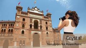  Presentation with tourist - Beautiful presentation featuring madrid woman tourist photographer taking backdrop and a coral colored foreground